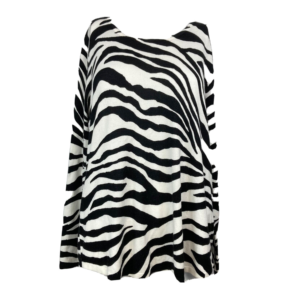Chico's Sweater Womens Sz 1 US S White Black Zebra Back Zipper Long Sleeve